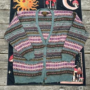 🔥Vintage 90s Eddie Bauer Wool Knit  Button up Cardigan multi color/ pattern L P